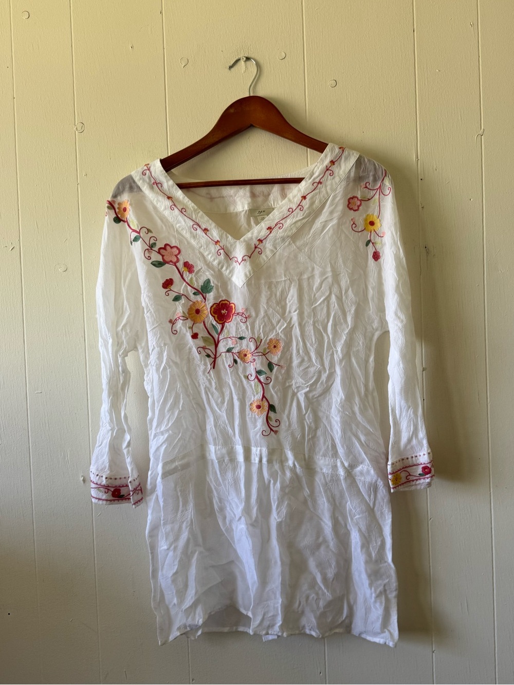 J.Jill Embroidered Floral Peasant Top Blouse Tunic Sheer Swim Cover Up XS